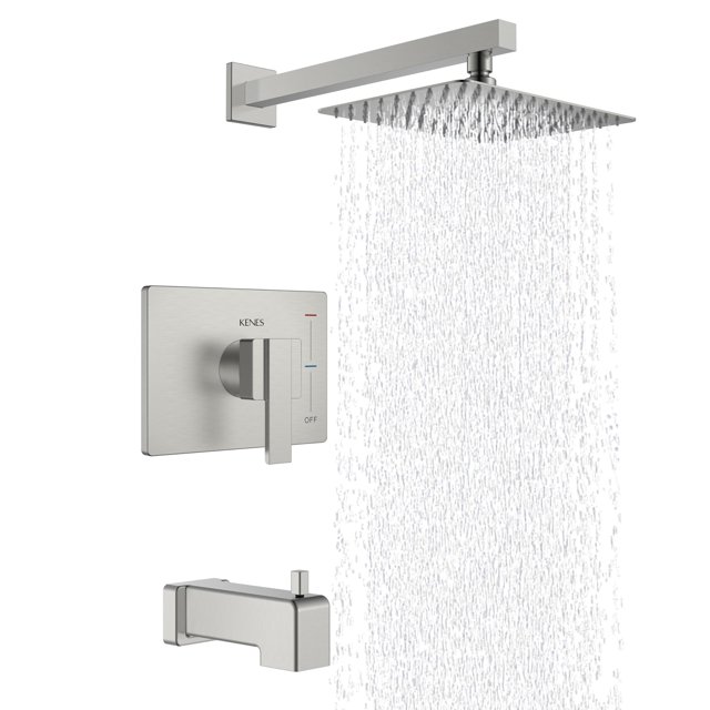 KENES Brushed Nickel Shower Faucet Tub and Shower Trim Kit with 8-Inch Rain Shower Head Modern Single-Spray Shower Faucet Set KE-6024A (Shower Valve Included)