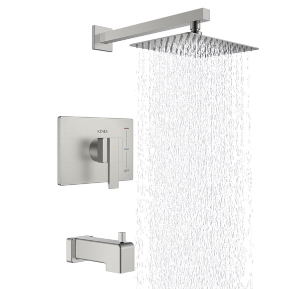 KENES Brushed Nickel Shower Faucet Tub and Shower Trim Kit with 8-Inch Rain Shower Head Modern Single-Spray Shower Faucet Set KE-6024A (Shower Valve Included)