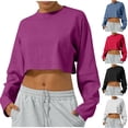thumbnail image 1 of JDQJBZ Summer Womens Tops,Womens Long Sleeve Tops Solid Color Crew Neck Short Length Running Workout Top Spring Summer Casual Tops For Women, 1 of 5