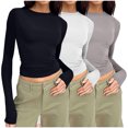 thumbnail image 2 of Birdeem T-Shirts à Manches Longues pour Femmes Mode Décontractée Col Rond Couleur Unie T-Shirt à Manches Longues Chandail Tops Manches 3/4 T-Shirts pour Femmes, 2 of 4