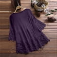 thumbnail image 4 of AherBiu Hauts d'Été pour Femmes Décontractés Manches 3/4 Coton Lin Blouses Amples Dentelle Ajourée Boho Fluides, 4 of 5