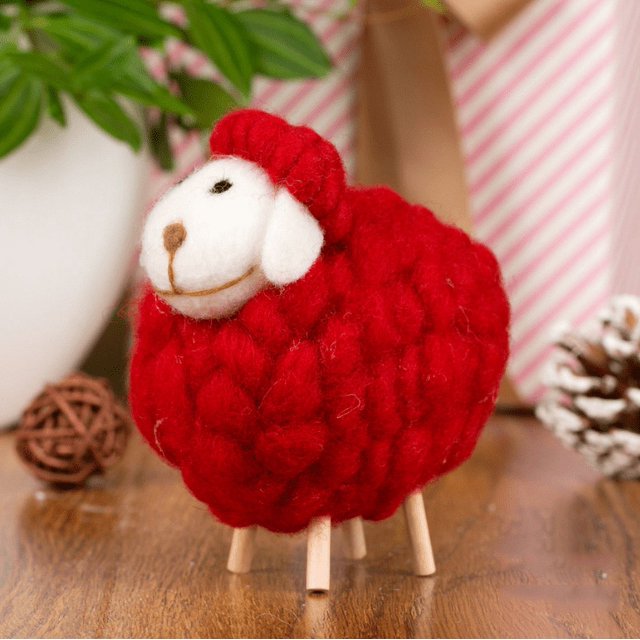 Handmade Felt Sheep Miniature Decoration Christmas Tree Hanging Ornament Felt Sheep Figurines,Red Lamb