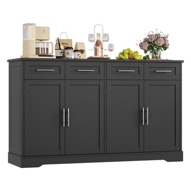 Homfa Buffet Moderne avec 4 Tiroirs et 4 Portes, Buffet Bahut de 59 Pouces L Armoire de Rangement avec Étagères, pour Cuisine Salon Chambre, Noir