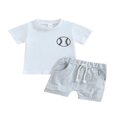 thumbnail image 1 of 2Pcs Infant Baby Boy Summer Clothes Sets Outfits Short Sleeve Baseball Print Tops + Shorts Set, 1 of 9