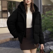 Mceream Women’S Winter Cropped Puffer Jacket Coat Casual Quilted Baggy Long Sleeve Zip Down Jackets Outerwear Plus Size Outwear Camperas De Mujer Invierno Black XL