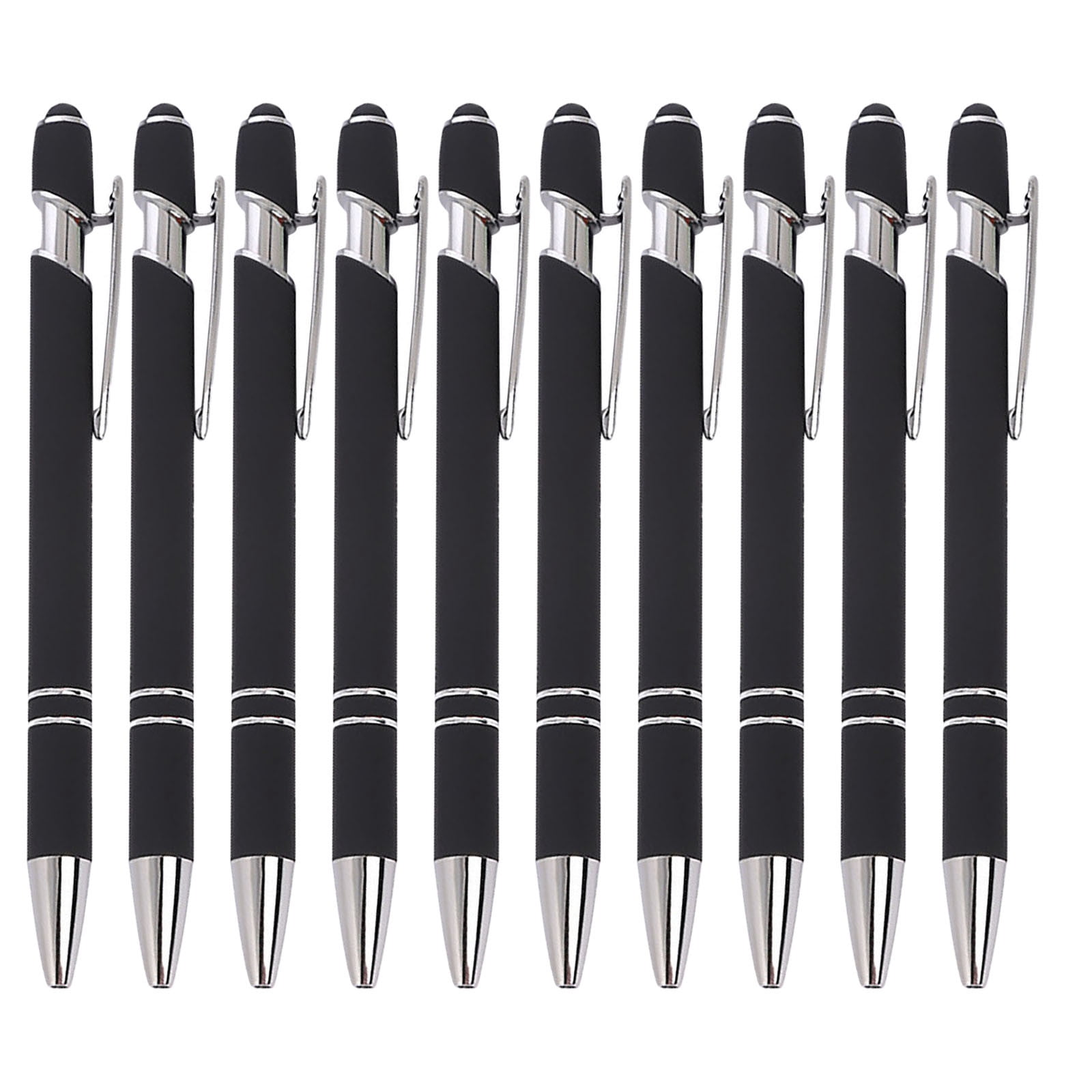 Maplenight Aluminum Ballpoint Pen with Touchscreen Tip - Metal Body, 1.5g Ink, 10pc Set for Business, Student Writing, and Screen Use Black