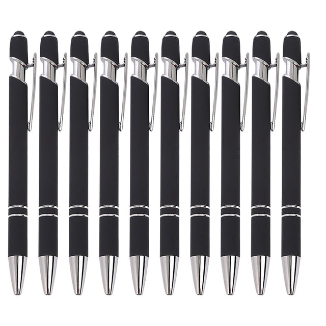 Maplenight Aluminum Ballpoint Pen with Touchscreen Tip - Metal Body, 1.5g Ink, 10pc Set for Business, Student Writing, and Screen Use Black