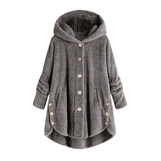 Womens Cardigan Plus Size Button Plush Tops Hooded Loose Cardigan Wool Coat Winter Jacket Navy Xl