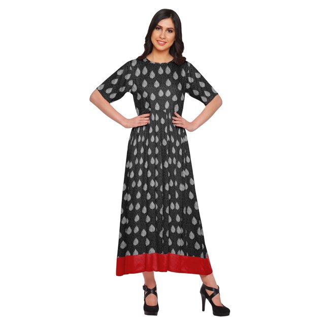 Moomaya Robe Plissée Imprimée Tunique à Manches au Coude Tenue d'Été Kurti pour Femmes