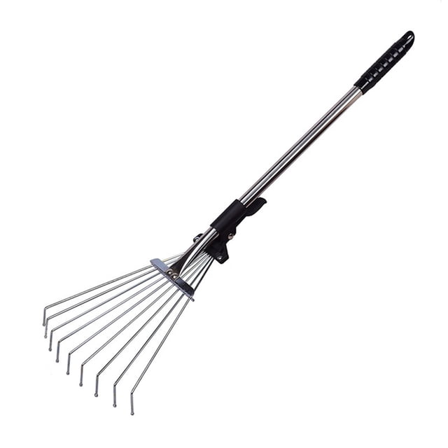 Amdohai Adjustable Telescopic Rake with Extendable Handle&Fan-head Stainless Steel Garden Leaves Rake