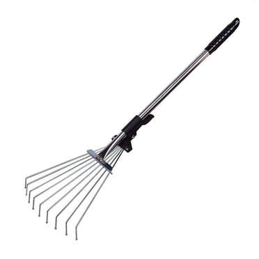 Labymos Râteau Télescopique Réglable avec Manche Extensible et Tête Éventail Râteau à Feuilles de Jardin en Acier Inoxydable Râteau Pliable pour Arbustes