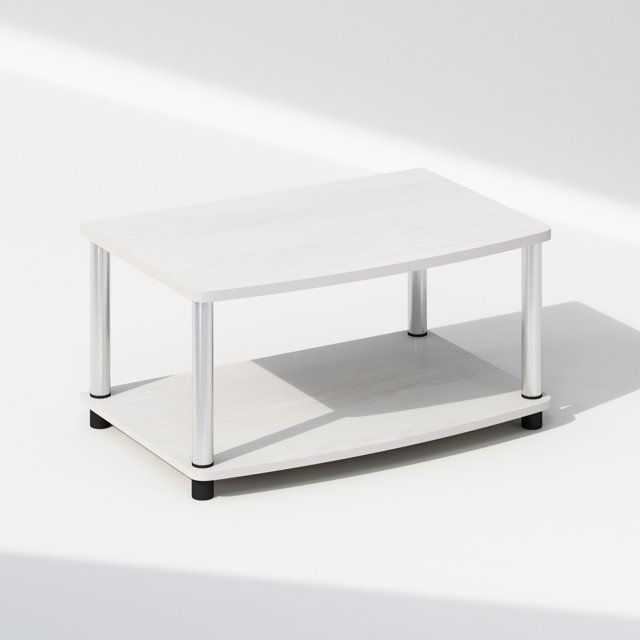 Furinno Turn-N-Tube 2-Tier Multipurpose Printer Stand Display & Storage Shelf, White Oak, Stainless Steel Tubes