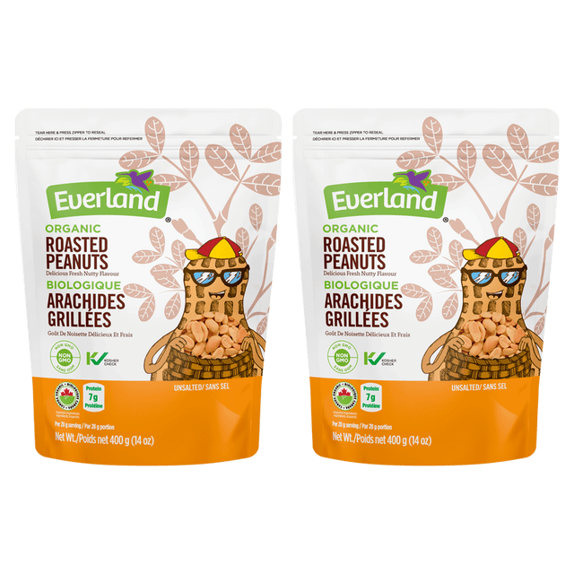 Everland Arachides Biologiques Rôties, Lot de 2, 400 g Chacune, Noix Collation Croquantes