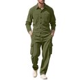 thumbnail image 1 of Erwazi Men's Corduroy Cargo Shacket Tracksuit Set 2 Pieces Lapel Long Sleeve Button Down Jacket and Cargo Pants Set, 1 of 4