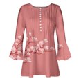 thumbnail image 4 of IROINID On Sale Plus Size Shirts for Women Crew Neck Long Sleeve Comfortable Trumpet Printed Buttoned Basic Ruched Tops Pleated T-shirts Blouses,Watermelon Red, 4 of 5