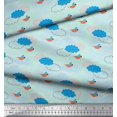 thumbnail image 3 of Soimoi Green Poly Georgette Fabric Clouds & Bird Printed Fabric 1 Yard 52 Inch Wide, 3 of 5