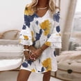 thumbnail image 1 of TIMIFIS Robes de Retour à la Maison Mode Femmes Été Décontracté Col en V Imprimé Manches 3/4 Pli Robe Mini Mode Automne pour Femmes, 1 of 7