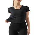thumbnail image 4 of Femmes Entraînement T-Shirts Manches Courtes Ourlet Courbé Yoga Tops, 4 of 6