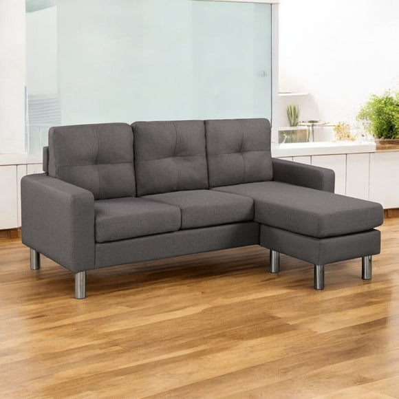 Cosmic Homes Sectional Sofa Grey, Reversible Chaise, Chrome-Finished Legs