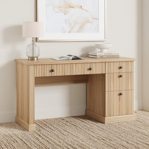 54" Bureau exécutif avec tiroirs, bureau à domicile Fluted avec classeur, bureau d'écriture en bois pour l'étude, table de conférence pour le salon