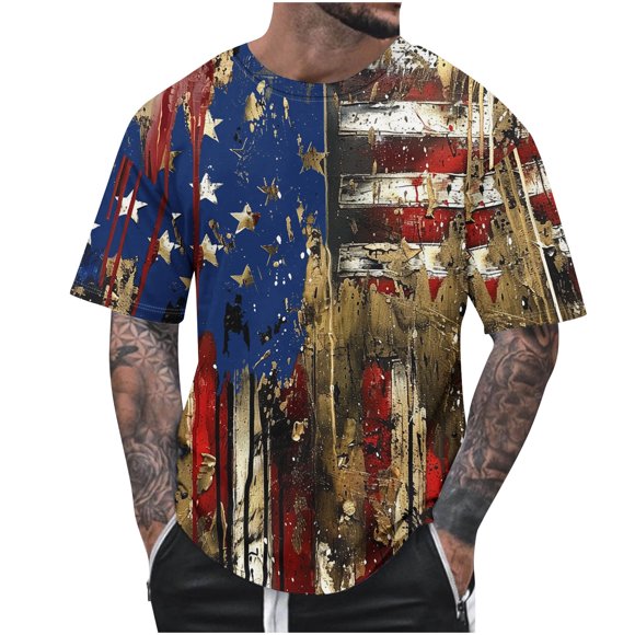 BiZtdJrK Chandails du 4 Juillet pour Hommes T-Shirts Graphiques Drapeau Américain Été Manches Courtes Jour de l'Indépendance Chandail Patriotique Hauts de Vacances Multicolore XXXXXL Offres chez Walmart