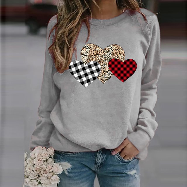 Mode Femme Pull à Manches Longues Imprimé Amour Blouse Ample