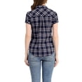 thumbnail image 3 of INSPIRE CHIC Chemises à Carreaux pour Femmes Col en Pointe Boutonnées Blouses de Rentrée Bleu Foncé L, 3 of 7