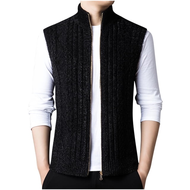 LOVZFMLL Vestes pour Hommes Décontractées Mode Col Montant Ajusté Chaud Chandail Tricoté Sans Manches à Capuche Veste Décontractée