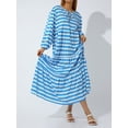 thumbnail image 4 of Faithtur Femmes Géométrique Imprimé Longue Robe V-Cou Puff Robe de Mode en Vrac pour le Printemps, l'Été, 4 of 9