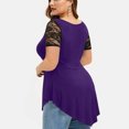 thumbnail image 3 of Leutsin Grande Taille Femme Uni Dentelle Florale Col Rond Asymétrique Trois Quarts Grande Taille Hauts Blouse Grande Taille, 3 of 5