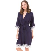 MR & Mrs Right Kimono Robes for Woman Cotton Bride and Bridesmaid Robes,Wedding Party-Navy Blue Color