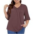 thumbnail image 1 of Timegard Hauts Grande Taille pour Femmes Col en V Froncé à Volants Manches 3/4 T-Shirts Confortables Décontractés Amples, 1 of 5