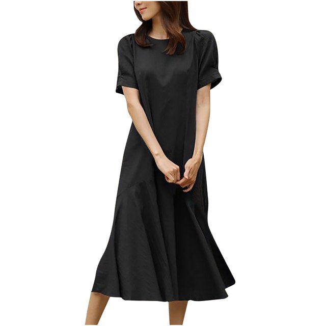 Birdeem Robe Maxi Courte d'Été pour Femme à Col Rond, Couleur Unie, Décontractée, Sans Bretelles, pour Fête