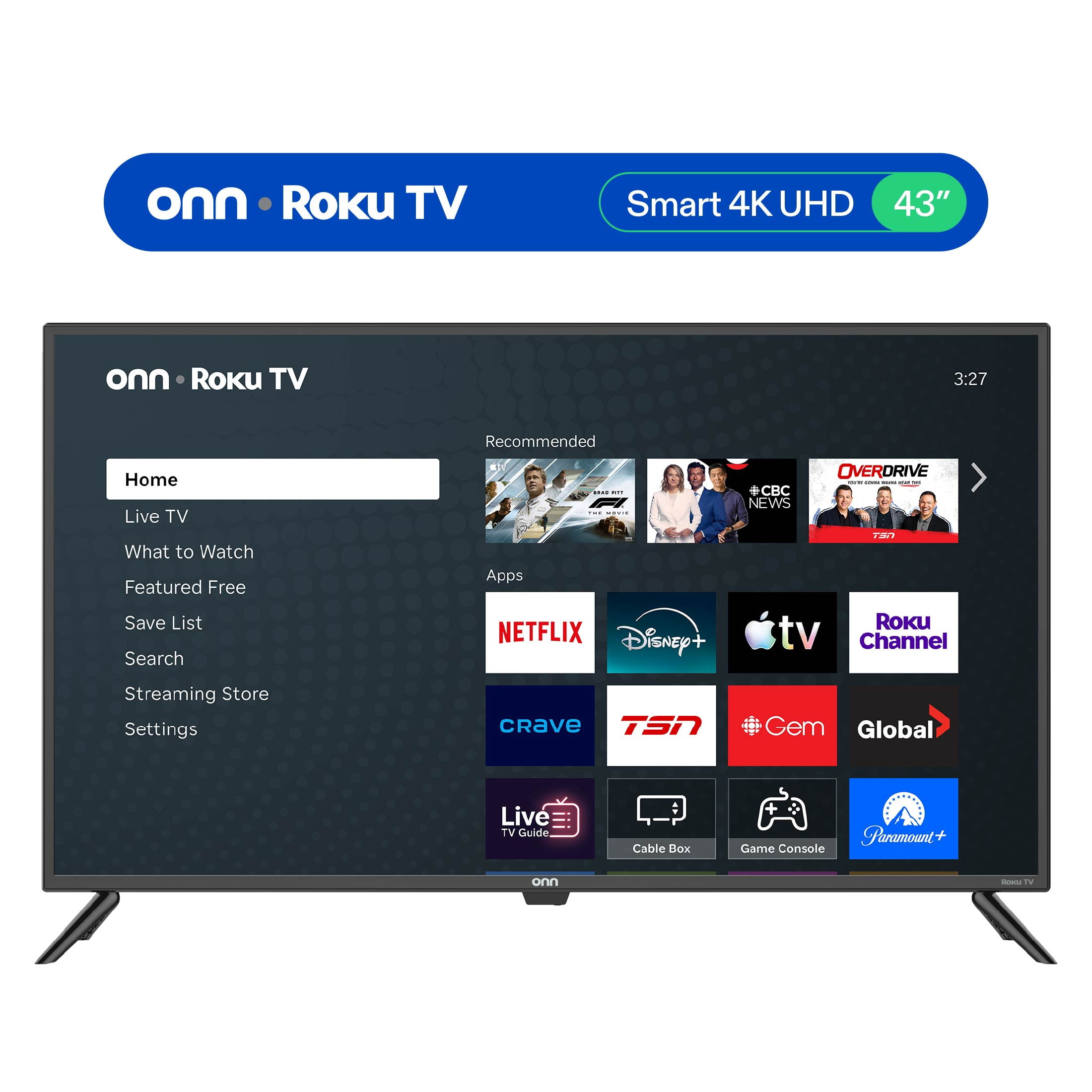 onn 43” 4K UHD HDR10 Smart Roku TV