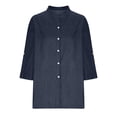 thumbnail image 4 of Penkiiy Women's 3/4 Sleeve Collared Shirt Button Down Denim Blouse Tops L Navy, 4 of 6