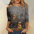 thumbnail image 1 of Hauts de Sortie pour Femmes Mode T-shirt Ample Imprimé Blouse à Manches 3/4 Col Rond Hauts Décontractés Hauts à Manches 3/4 pour Femmes en Liquidation, 1 of 3