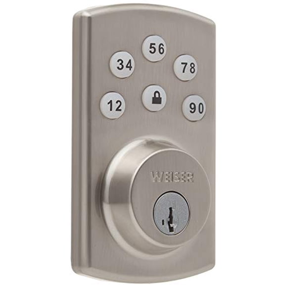 Weiser Powerbolt 2 Satin Nickel Keyless Entry Door Lock/Deadbolt Lock, Single Cylinder Keypad Door Lock with Backlit Keypad (Up to 6 User Codes), Auto Lock, Electronic Door Locks for Entry