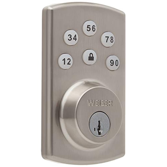 Weiser Powerbolt 2 Satin Nickel Keyless Entry Door Lock/Deadbolt Lock, Single Cylinder Keypad Door Lock with Backlit Keypad (Up to 6 User Codes), Auto Lock, Electronic Door Locks for Entry
