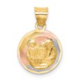 thumbnail image 1 of 14K Rhodium Plated Yellow Gold and Rhodium Polished and Diamond Cut Baptism Circle Pendant, 1 of 2