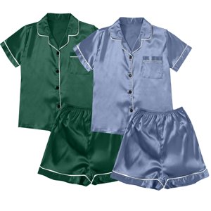 ZJXFGS Vêtements de nuit pour femmes, Pyjamas pour femmes et satins 4 Pièce Pyjamas Short Sleepwear and Shorts Set Femmes Leisure Suit Loungewear, Short Pajama Set pour Femmes Vert 5XL