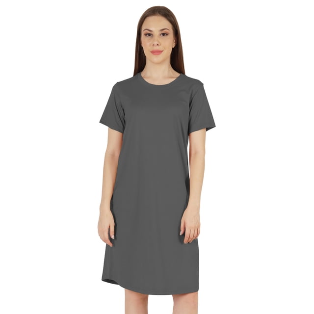 Inkmeso Robe T-Shirt d'Été Décontractée Unie pour Femmes, Coupe Ample, Tunique à Manches Courtes, Robe de Nuit
