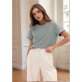 thumbnail image 4 of T-shirts à Manches Courtes Surdimensionnés pour Femmes, Col Rond, Coupe Ample, T-Shirt d'Entraînement, Hauts d'Été Décontractés, Coton, Gris Brouillard Cendré, 4TG, 4 of 8