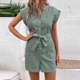 thumbnail image 2 of Summer Savings!wmjolc Womens Jumpsuit Front Bow Tie Dressy Rompers Button Short Romper Multi-Pockets Striped Cap Sleeveless Jumpsuits, 2 of 5