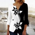 thumbnail image 1 of Femmes Tops Top Floral Impression V-Cou à Manches Courtes T-Shirt Beige L, 1 of 5