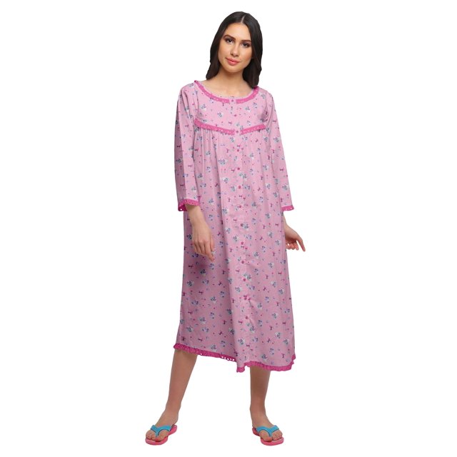 Moomaya Coton Femme Longueur Genou Manches 3/4 Chemise de Nuit Imprimée Tenue de Nuit