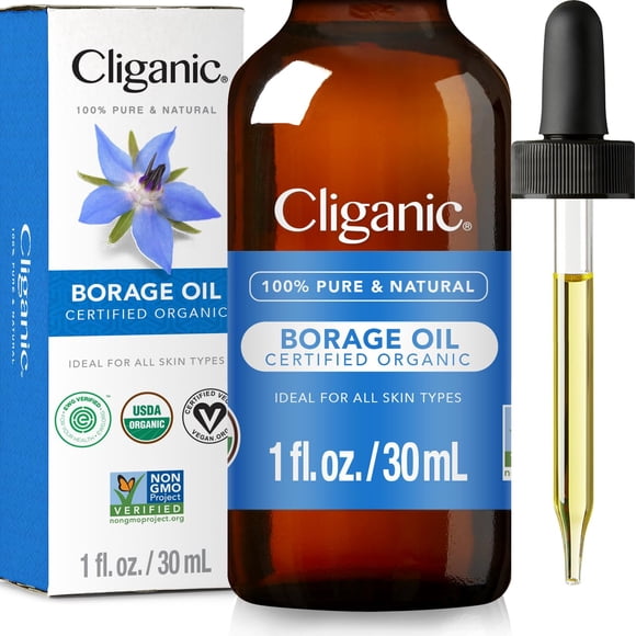 Cliganic Borage Seed Oil For Face 100% Pure (1Oz) - Natural Non-Gmo Cold Pressed