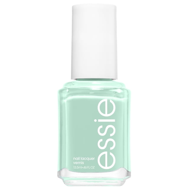 essie nail polish in mint candy apple green, 13.5ml bottle with glossy shine finish and vegan salon-quality formula, featuring an exclusive easy-glide brush for smooth, streak-free application ideal for a flawless manicure