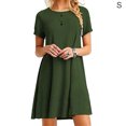 thumbnail image 4 of Robe Femme en Polyester Couleur Unie Col Rond Décontractée Ample Robes Intérieur Extérieur Voyage Vêtements Festival Cadeaux d'Anniversaire Vert P, 4 of 5