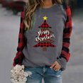 thumbnail image 2 of xiaxaixu Women Christmas Printed T-shirt, Long Sleeve Patchwork Pullover Tops, 2 of 10