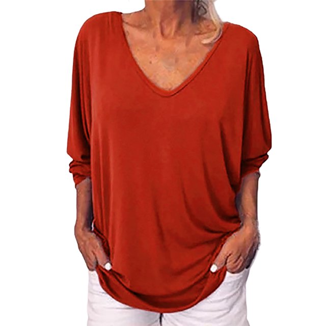 Pompotops Hauts d'Été Mode Femme Col en V Manches 3/4 Couleur Unie